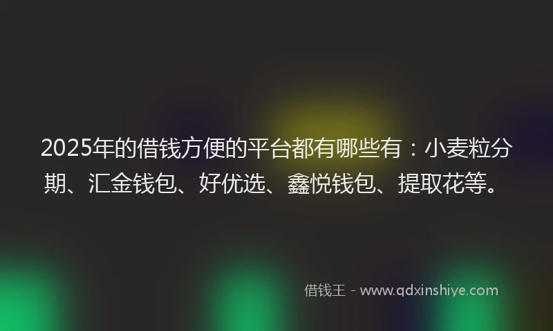 2025年的借钱方便的平台都有哪些有：小麦粒分期、汇金钱包、好优选、鑫悦钱包、提取花等。