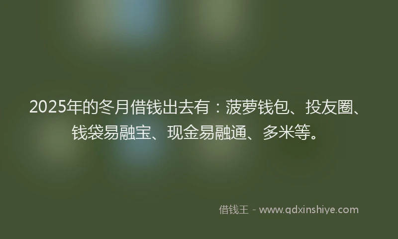 2025年的冬月借钱出去有：菠萝钱包、投友圈、钱袋易融宝、现金易融通、多米等。