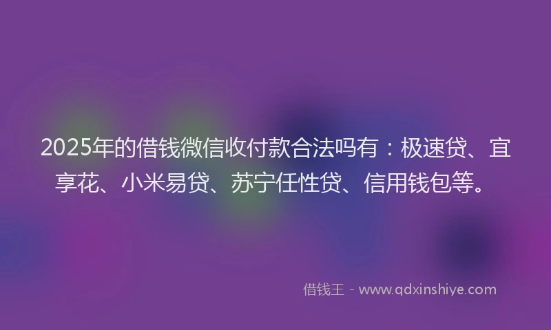 2025年的借钱微信收付款合法吗有：极速贷、宜享花、小米易贷、苏宁任性贷、信用钱包等。
