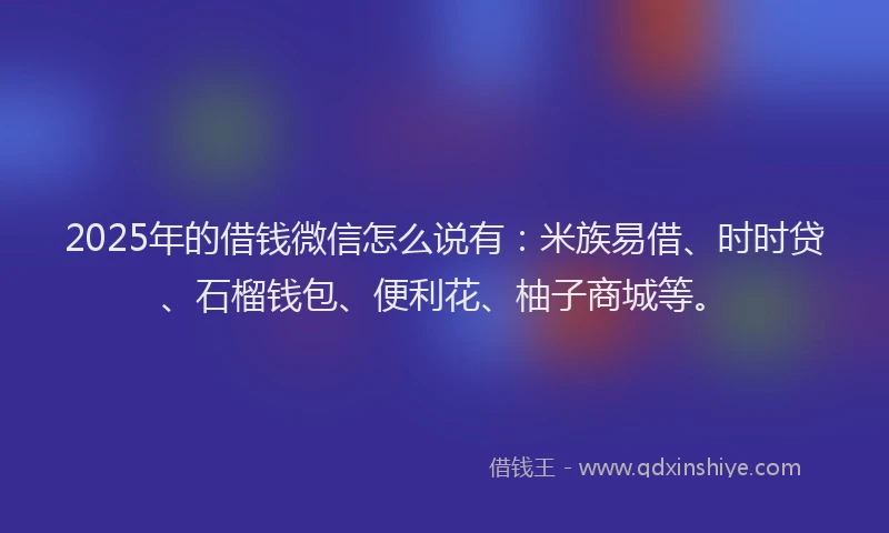 2025年的借钱微信怎么说有：米族易借、时时贷、石榴钱包、便利花、柚子商城等。