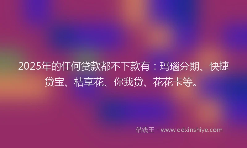 2025年的任何贷款都不下款有：玛瑙分期、快捷贷宝、桔享花、你我贷、花花卡等。