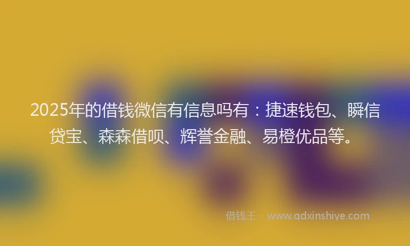 2025年的借钱微信有信息吗有：捷速钱包、瞬信贷宝、森森借呗、辉誉金融、易橙优品等。