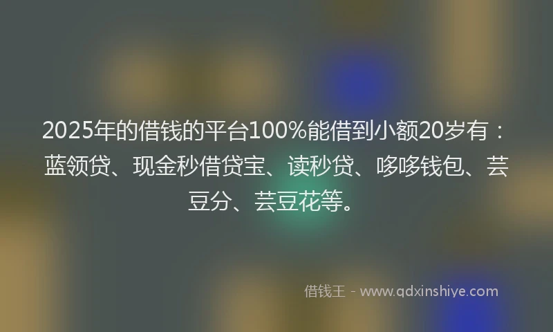 2025年的借钱的平台100%能借到小额20岁有：蓝领贷、现金秒借贷宝、读秒贷、哆哆钱包、芸豆分、芸豆花等。