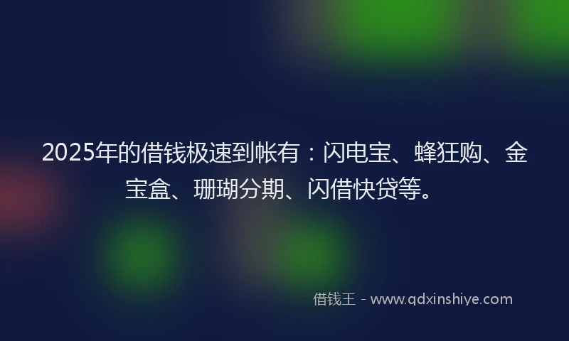 2025年的借钱极速到帐有：闪电宝、蜂狂购、金宝盒、珊瑚分期、闪借快贷等。
