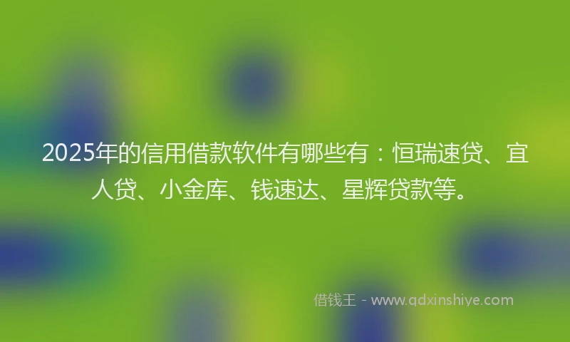 2025年的信用借款软件有哪些有：恒瑞速贷、宜人贷、小金库、钱速达、星辉贷款等。