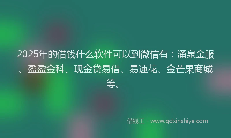 2025年的借钱什么软件可以到微信有：涌泉金服、盈盈金科、现金贷易借、易速花、金芒果商城等。