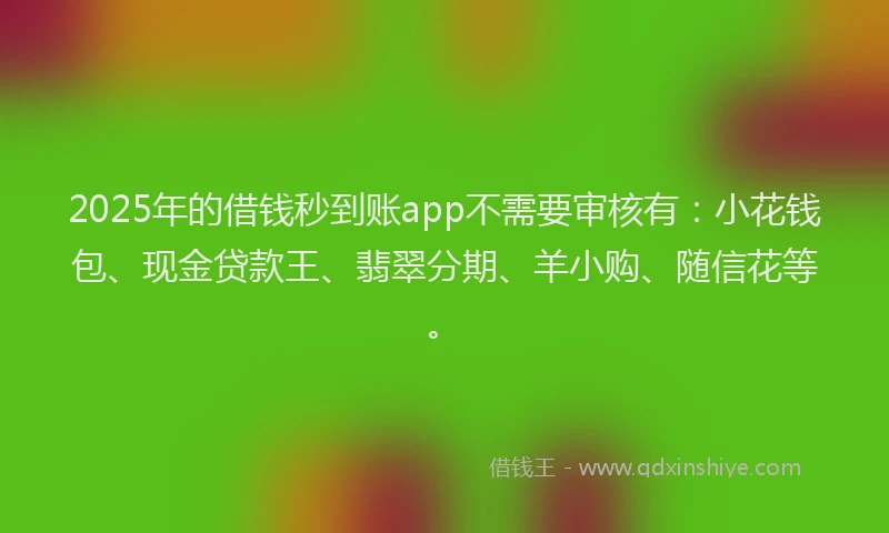 2025年的借钱秒到账app不需要审核有：小花钱包、现金贷款王、翡翠分期、羊小购、随信花等。