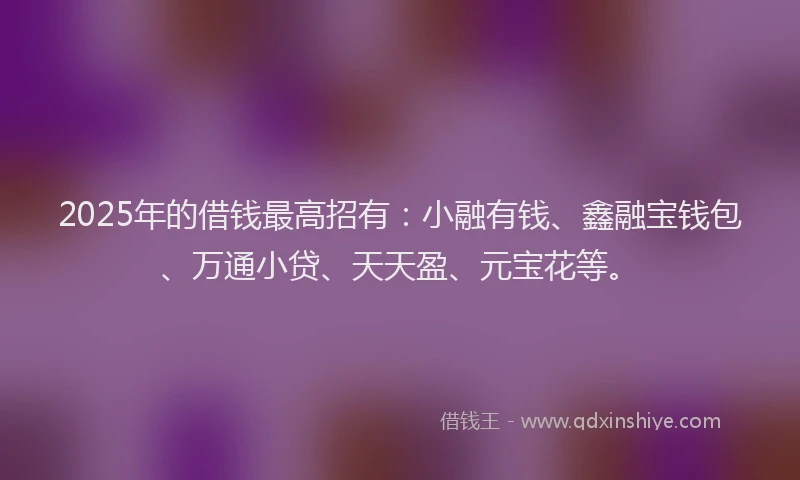 2025年的借钱最高招有：小融有钱、鑫融宝钱包、万通小贷、天天盈、元宝花等。
