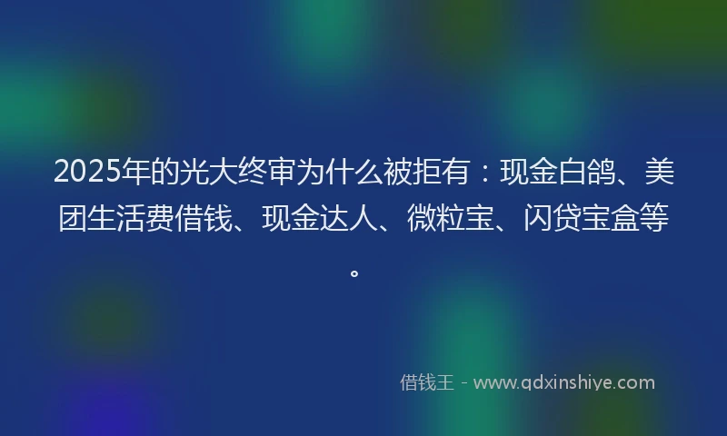 2025年的光大终审为什么被拒有：现金白鸽、美团生活费借钱、现金达人、微粒宝、闪贷宝盒等。