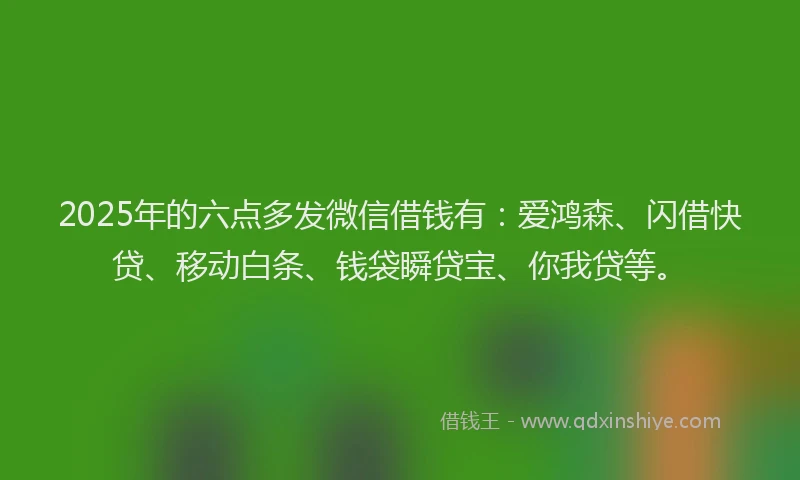 2025年的六点多发微信借钱有：爱鸿森、闪借快贷、移动白条、钱袋瞬贷宝、你我贷等。