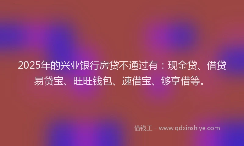 2025年的兴业银行房贷不通过有：现金贷、借贷易贷宝、旺旺钱包、速借宝、够享借等。