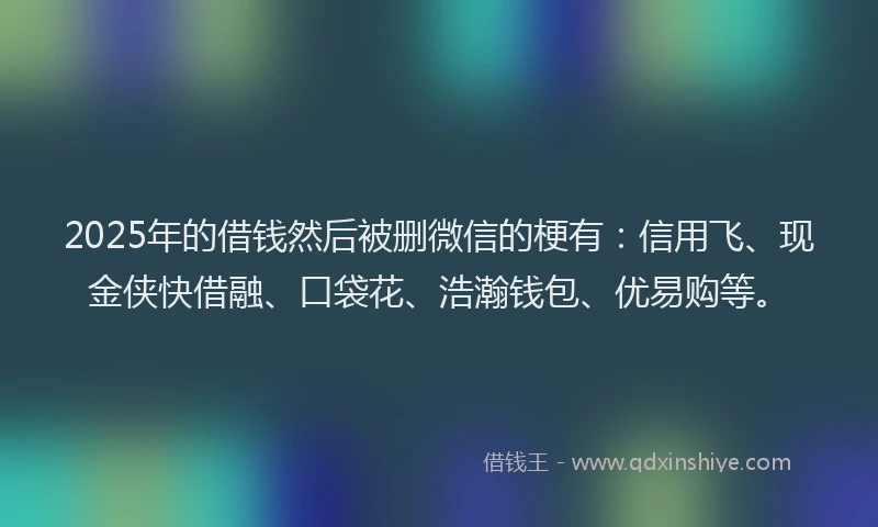 2025年的借钱然后被删微信的梗有：信用飞、现金侠快借融、口袋花、浩瀚钱包、优易购等。
