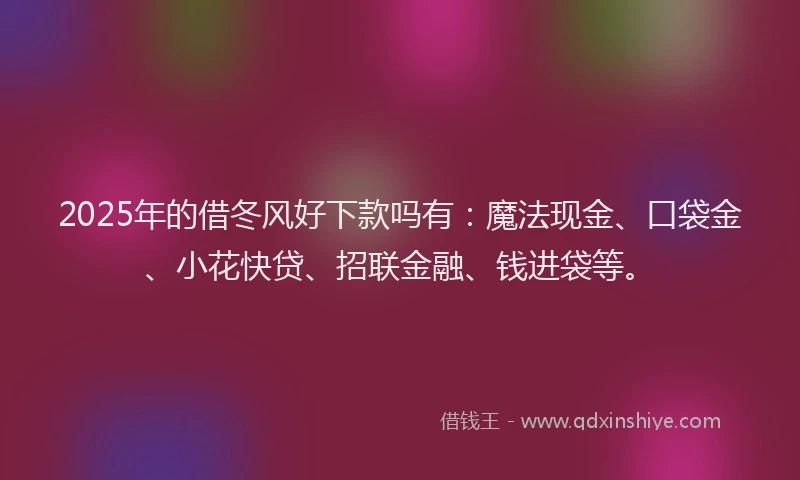 2025年的借冬风好下款吗有：魔法现金、口袋金、小花快贷、招联金融、钱进袋等。