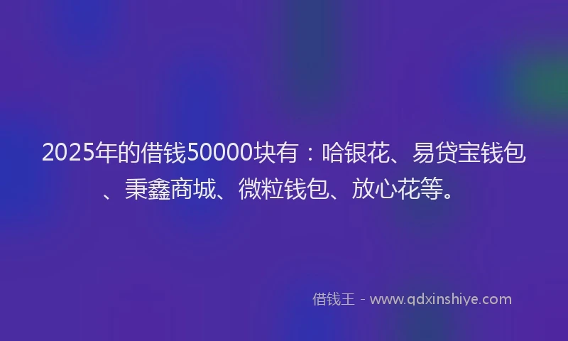 2025年的借钱50000块有:哈银花、易贷宝钱包、秉鑫商城、微粒钱包、放心花等。