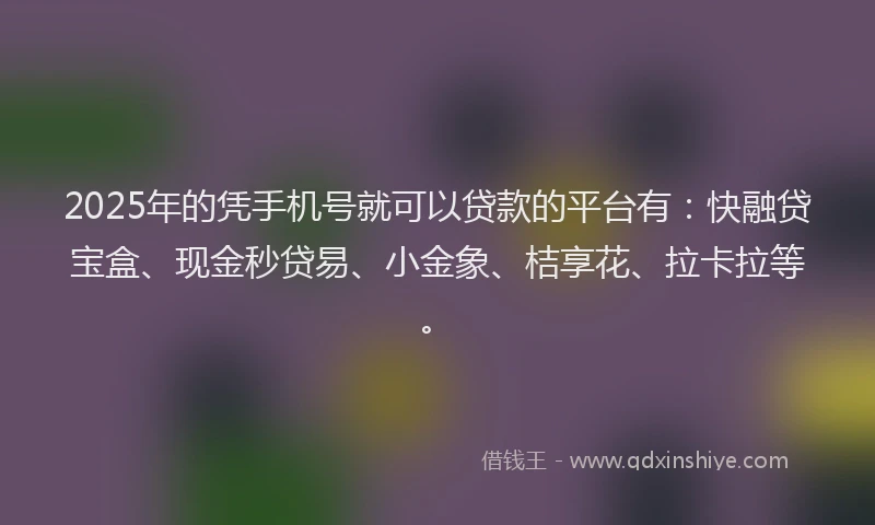 2025年的凭手机号就可以贷款的平台有：快融贷宝盒、现金秒贷易、小金象、桔享花、拉卡拉等。