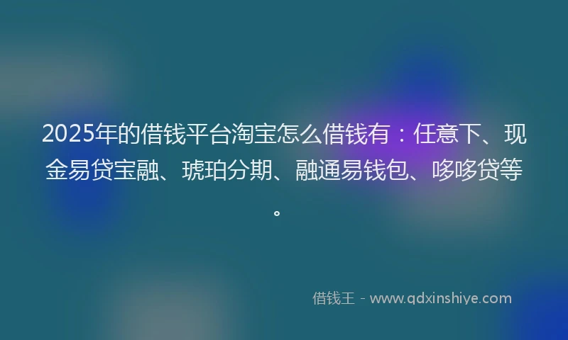 2025年的借钱平台淘宝怎么借钱有：任意下、现金易贷宝融、琥珀分期、融通易钱包、哆哆贷等。