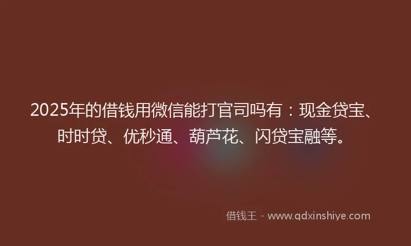 2025年的借钱用微信能打官司吗有：现金贷宝、时时贷、优秒通、葫芦花、闪贷宝融等。