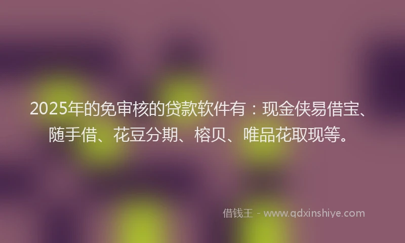 2025年的免审核的贷款软件有：现金侠易借宝、随手借、花豆分期、榕贝、唯品花取现等。