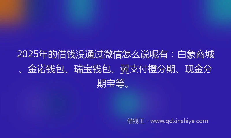 2025年的借钱没通过微信怎么说呢有：白象商城、金诺钱包、瑞宝钱包、翼支付橙分期、现金分期宝等。
