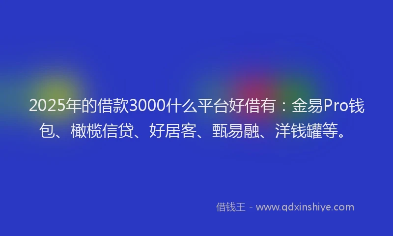 2025年的借款3000什么平台好借有：金易Pro钱包、橄榄信贷、好居客、甄易融、洋钱罐等。