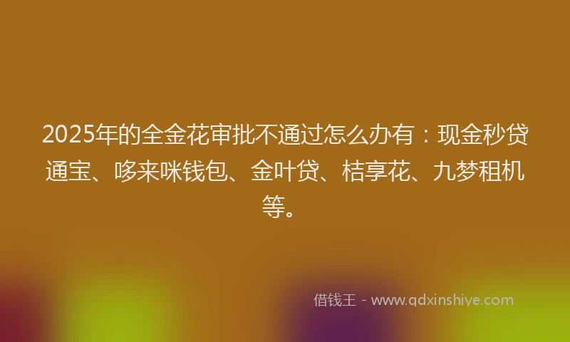 2025年的全金花审批不通过怎么办有：现金秒贷通宝、哆来咪钱包、金叶贷、桔享花、九梦租机等。