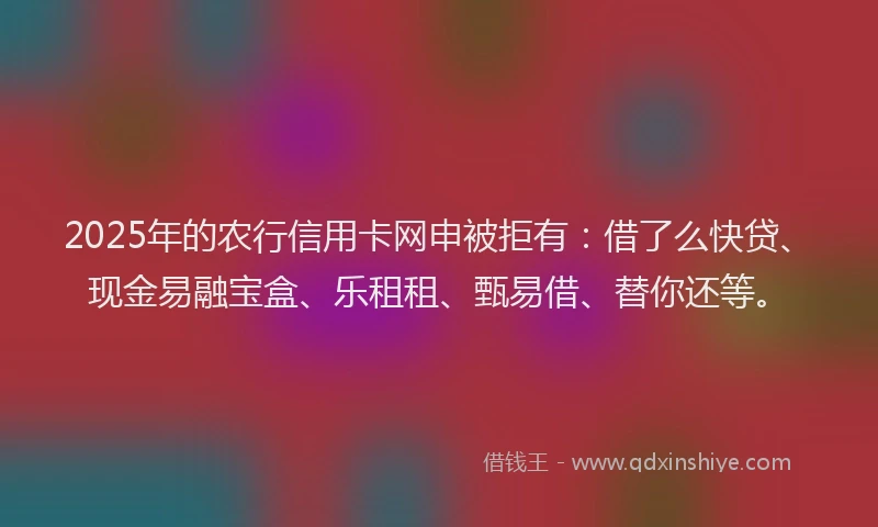 2025年的农行信用卡网申被拒有：借了么快贷、现金易融宝盒、乐租租、甄易借、替你还等。