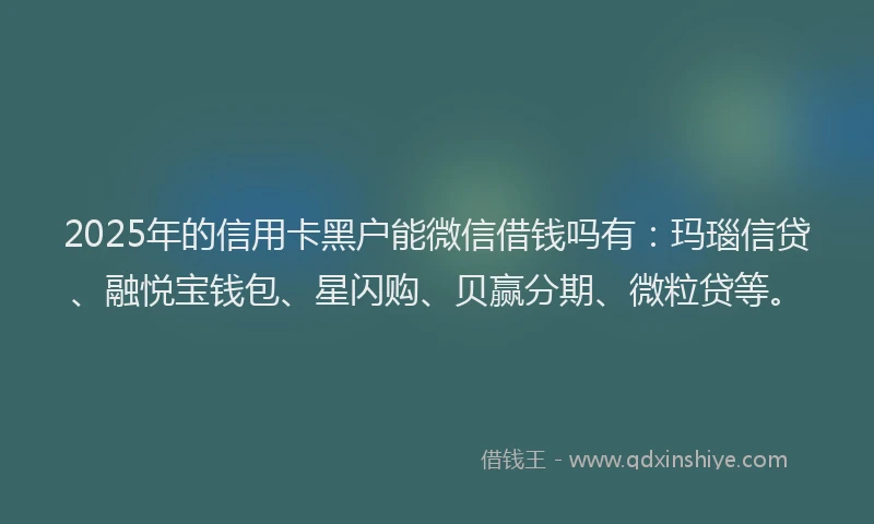 2025年的信用卡黑户能微信借钱吗有：玛瑙信贷、融悦宝钱包、星闪购、贝赢分期、微粒贷等。