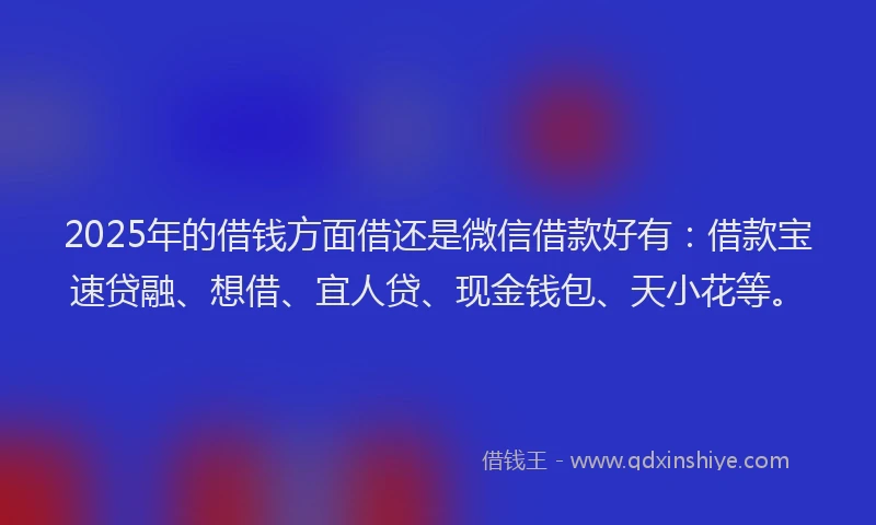 2025年的借钱方面借还是微信借款好有：借款宝速贷融、想借、宜人贷、现金钱包、天小花等。