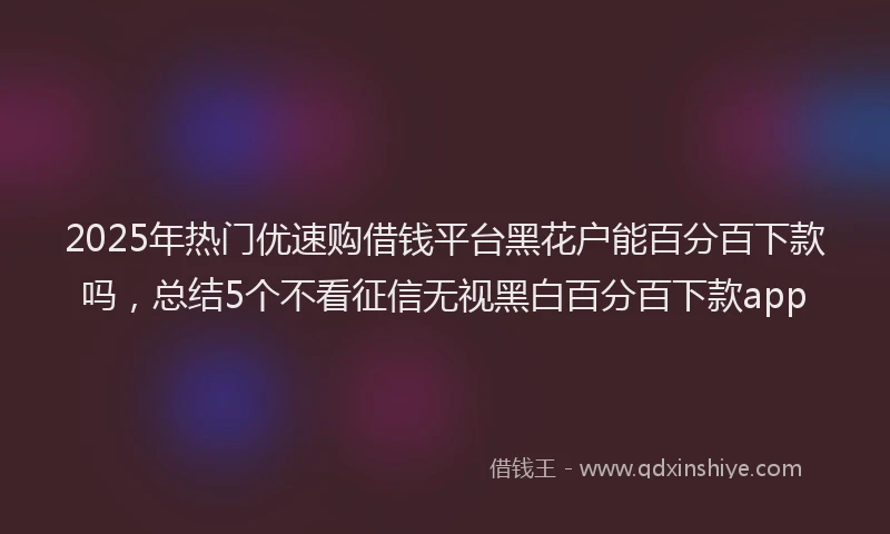 2025年热门优速购借钱平台黑花户能百分百下款吗，总结5个不看征信无视黑白百分百下款app