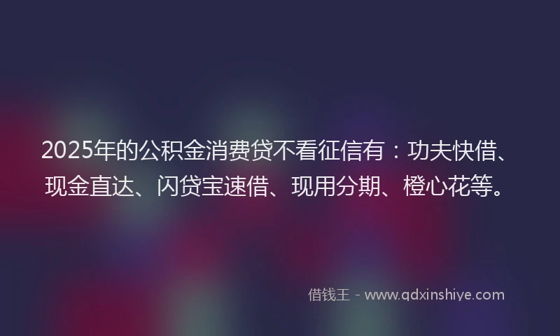 2025年的公积金消费贷不看征信有：功夫快借、现金直达、闪贷宝速借、现用分期、橙心花等。