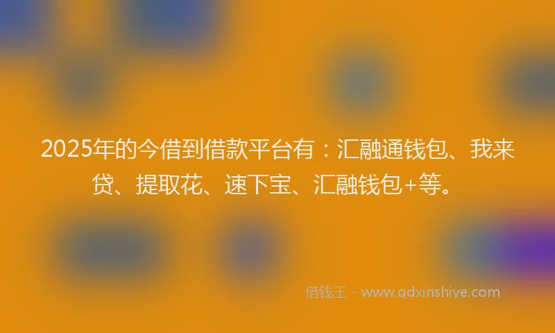 2025年的今借到借款平台有：汇融通钱包、我来贷、提取花、速下宝、汇融钱包+等。