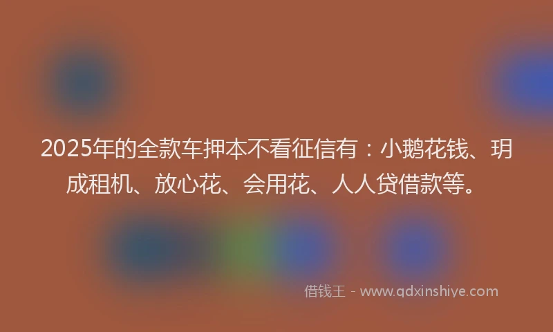 2025年的全款车押本不看征信有：小鹅花钱、玥成租机、放心花、会用花、人人贷借款等。