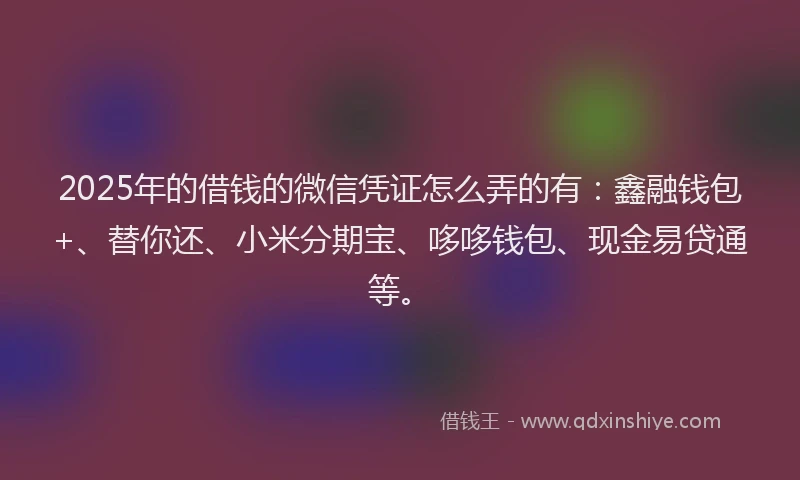 2025年的借钱的微信凭证怎么弄的有：鑫融钱包+、替你还、小米分期宝、哆哆钱包、现金易贷通等。