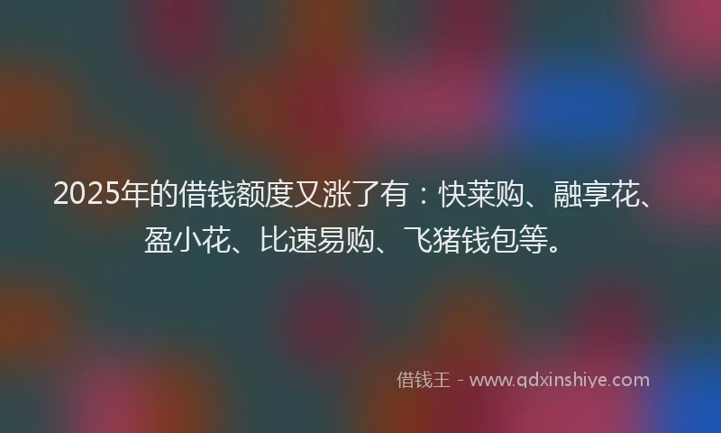2025年的借钱额度又涨了有：快莱购、融享花、盈小花、比速易购、飞猪钱包等。