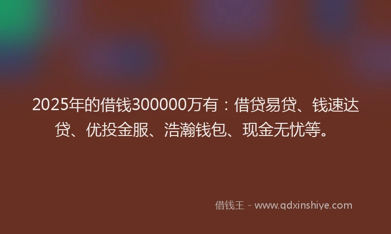 2025年的借钱300000万有：借贷易贷、钱速达贷、优投金服、浩瀚钱包、现金无忧等。