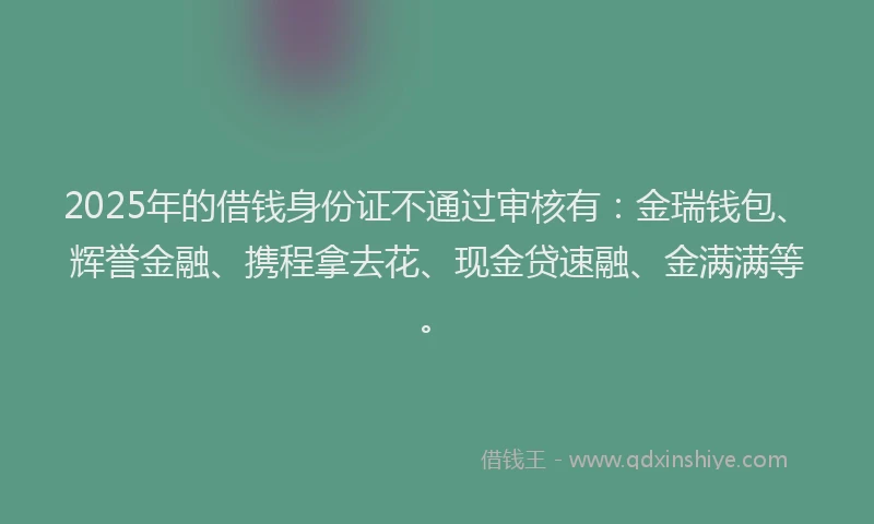 2025年的借钱身份证不通过审核有：金瑞钱包、辉誉金融、携程拿去花、现金贷速融、金满满等。
