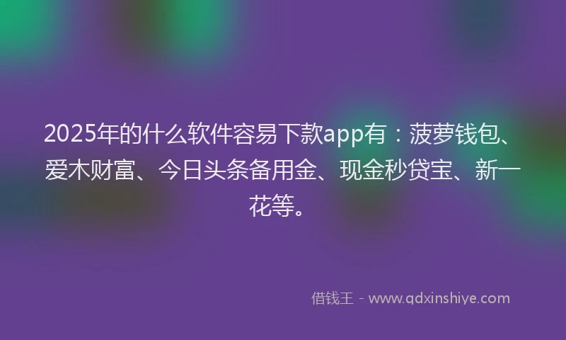 2025年的什么软件容易下款app有：菠萝钱包、爱木财富、今日头条备用金、现金秒贷宝、新一花等。