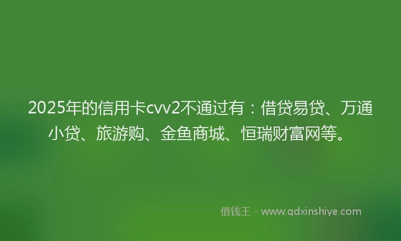 2025年的信用卡cvv2不通过有：借贷易贷、万通小贷、旅游购、金鱼商城、恒瑞财富网等。