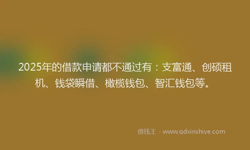 2025年的借款申请都不通过有：支富通、创硕租机、钱袋瞬借、橄榄钱包、智汇钱包等。