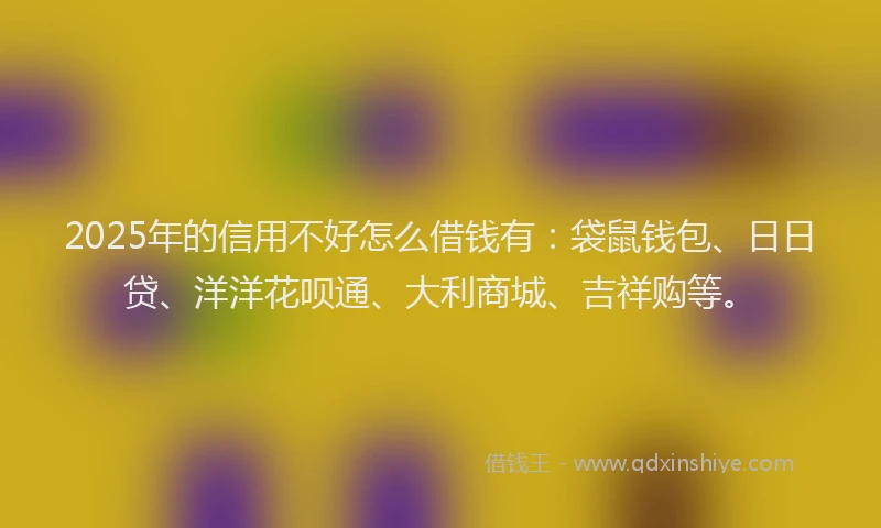2025年的信用不好怎么借钱有：袋鼠钱包、日日贷、洋洋花呗通、大利商城、吉祥购等。