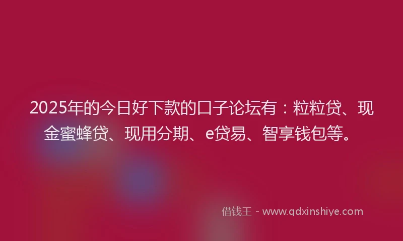2025年的今日好下款的口子论坛有：粒粒贷、现金蜜蜂贷、现用分期、e贷易、智享钱包等。