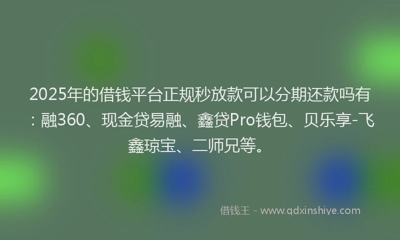 2025年的借钱平台正规秒放款可以分期还款吗有：融360、现金贷易融、鑫贷Pro钱包、贝乐享-飞鑫琼宝、二师兄等。