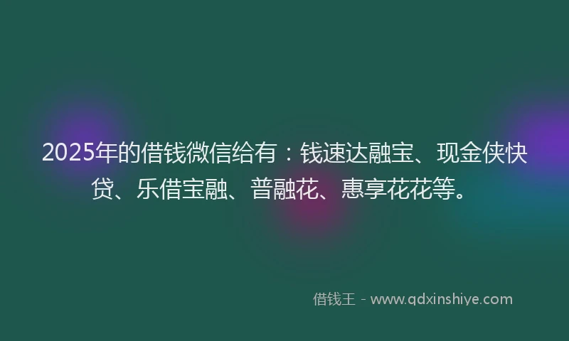2025年的借钱微信给有：钱速达融宝、现金侠快贷、乐借宝融、普融花、惠享花花等。