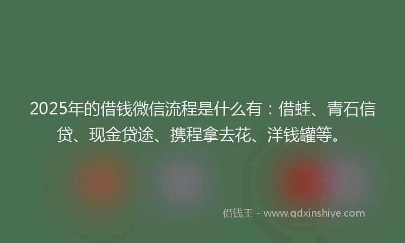 2025年的借钱微信流程是什么有：借蛙、青石信贷、现金贷途、携程拿去花、洋钱罐等。