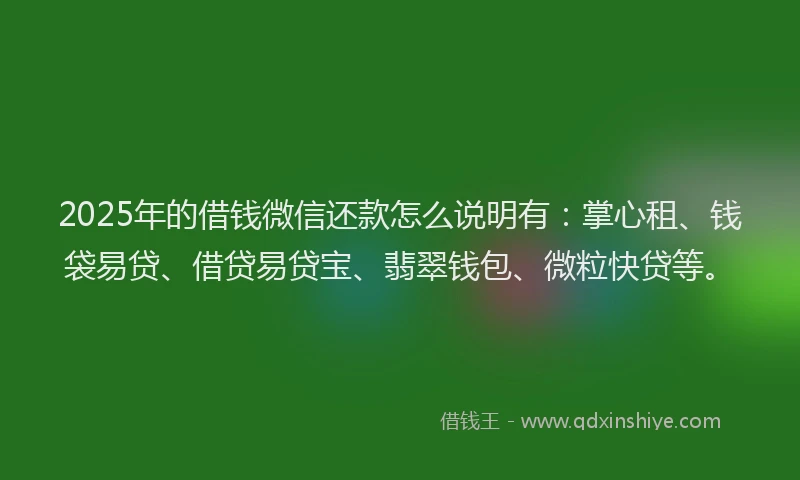 2025年的借钱微信还款怎么说明有：掌心租、钱袋易贷、借贷易贷宝、翡翠钱包、微粒快贷等。