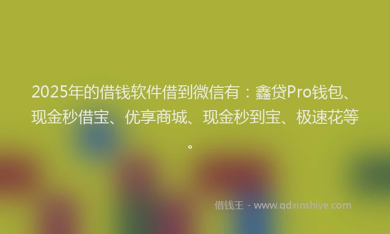 2025年的借钱软件借到微信有：鑫贷Pro钱包、现金秒借宝、优享商城、现金秒到宝、极速花等。