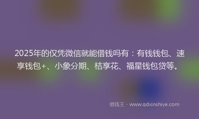 2025年的仅凭微信就能借钱吗有：有钱钱包、速享钱包+、小象分期、桔享花、福星钱包贷等。