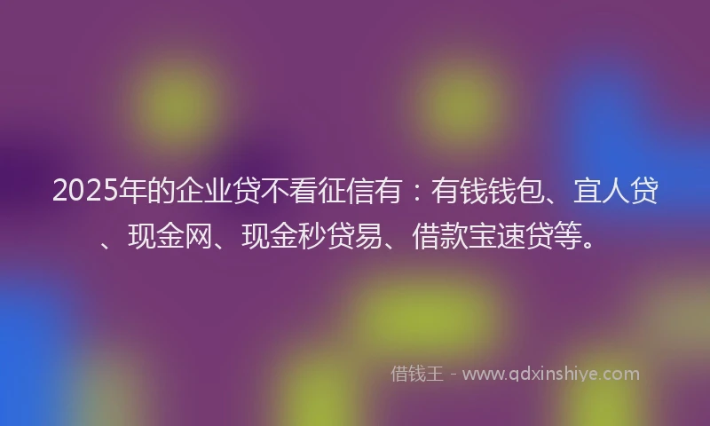 2025年的企业贷不看征信有：有钱钱包、宜人贷、现金网、现金秒贷易、借款宝速贷等。