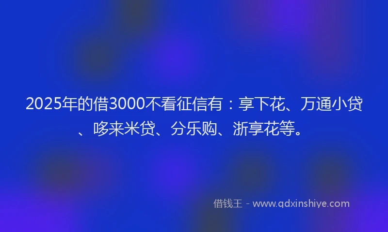 2025年的借3000不看征信有：享下花、万通小贷、哆来米贷、分乐购、浙享花等。