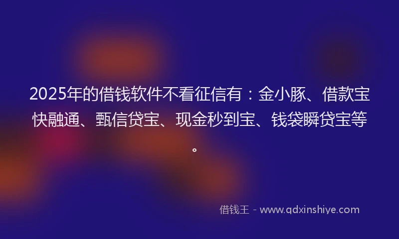 2025年的借钱软件不看征信有：金小豚、借款宝快融通、甄信贷宝、现金秒到宝、钱袋瞬贷宝等。